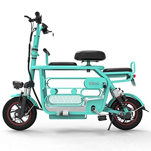 Electric Bike : LOLOP Lithium Battery Electric Car Adult Mini Bicycle Folding Electric Bicycle Bicycle Family Electric Bicycle Three People, Blue