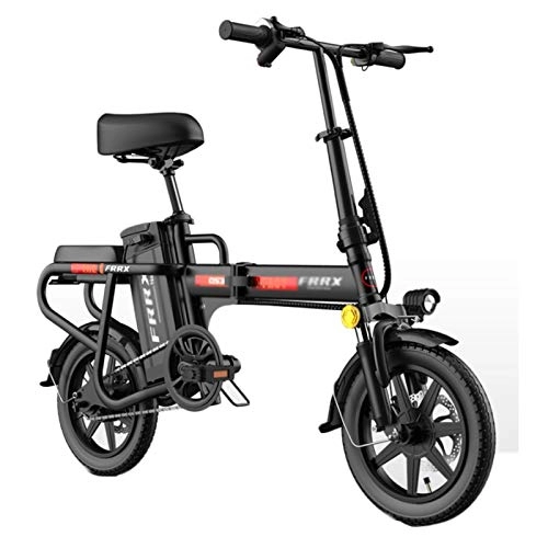 Electric Bike : LOMJK 14-inch Adult Folding Electric Bike, Electric Bicycle With 350W Motor, With High-definition Display, Easy To Store In A Caravan, Home Silent Electric Bicycle Riding (Color : Black)