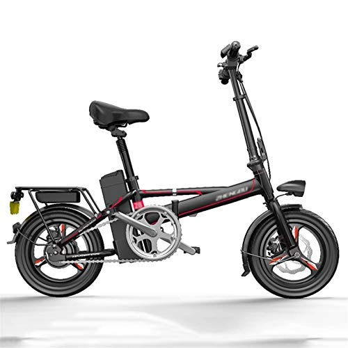 Electric Bike : LOMJK Folding Electric Bicycle, 400W Electric Bicycle, 14-inch Tire Mountain Bike, Three Working Modes Adjustment, Adult Electric Bicycle (Color : Black, Size : 220KM)