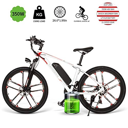 Electric Bike : LOO LA 26" Electric Bike LCD meter with Removable 8AH Battery, 21 Speed Gear Electric Bicycle for Adult, Front and rear disc brakes, Maximum speed 30km, White