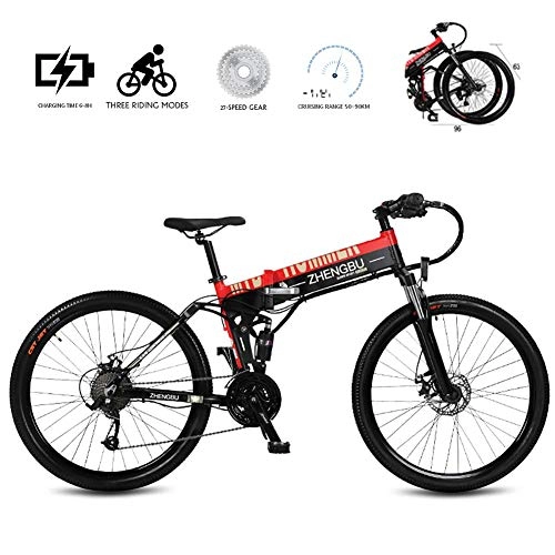 Electric Bike : LOO LA E-bike Bike Mountain Bike Electric Bike 26" Foldable with 27-speed Transmission System, 240w 48v 10ah lithium-ion battery, City Bike Lightweight, Red, Spoke wheel