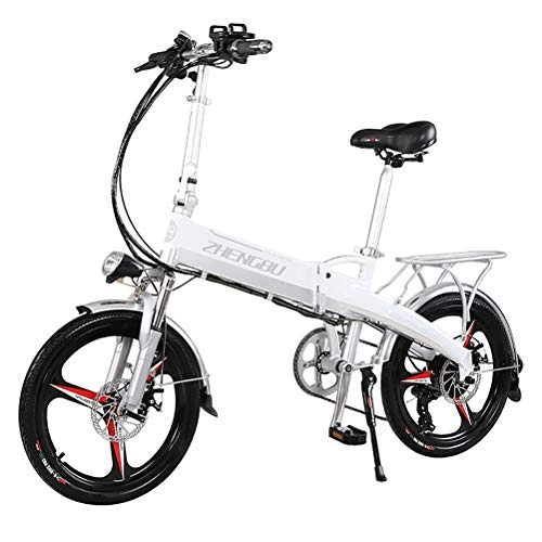 Electric Bike : LOO LA Electric Bike Adults, Folding E-Bike Lightweight Shimano 7 Speed with 400W / 48V Battery 20 inch Wheels Front and rear dual disc brakes for Adults & Teenagers & Commuters Compete, White