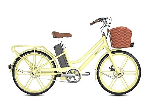 Electric Bike : LOO LA Electric Bike, Urban Commuter, 24 inch Super Lightweight, 250W / 36V Removable Charging Lithium Battery, EABS power-off brake + front and rear double disc brakes, Beige