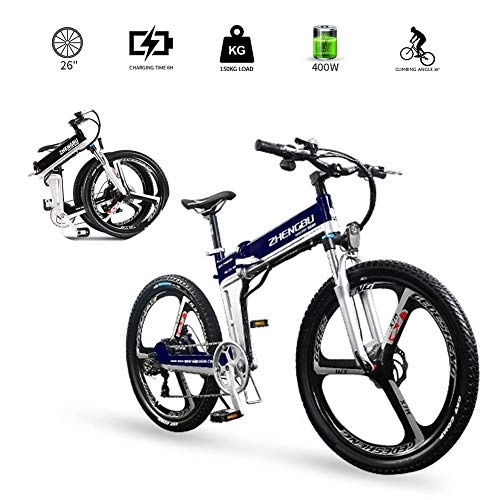 Electric Bike : LOO LA Electric Mountain Bike, 26" E-bike Citybike Commuter Bike with 400w 48v 10ah Removable Lithium Battery, 7 Speed Gear, Hydraulic disc brake system, Blue, Disc brake