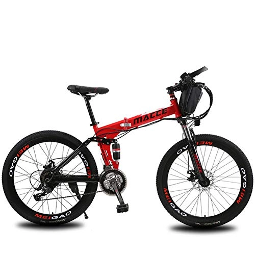 Electric Bike : LOVE-HOME 26Inch Electric Bikes Folding Mountain Bike, 36V / 8Ah Adult E-Bike with Removable Lithium-Ion Battery, 3 Cycling Riding Modes 2 Battery Modes, Red, Bag battery