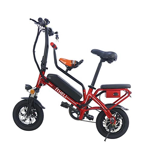 Electric Bike : LOVE-HOME Electric Bicycle Folding Bike, 12Inch 6Ah 350W Ultra Light Lithium Battery E-Bike, Parent-Child Cycling Tandem Bicycles Capable of Carrying People, Red