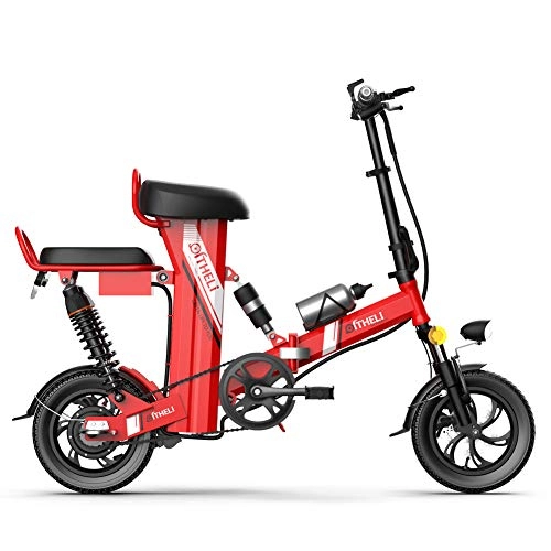 Electric Bike : LOVE-HOME Folding Electric Bike, 720W / 15Ah / 48V Adults E-Bike with Removable Lithium Battery, Double Saddle Bicycles with Phone Stand LED Display, Red