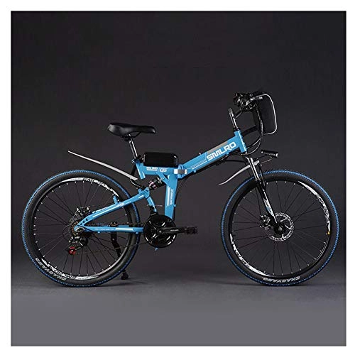 Electric Bike : LOVE-HOME Folding Electric Mountain Bike, 48V / 8Ah / 350W Electric Bicycle with Removable Large Capacity Bag-type Lithium Battery, 26 Inches 21 Speed E-Bike, Blue