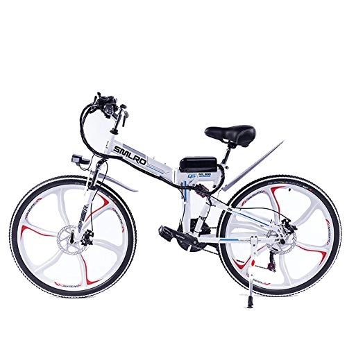 Electric Bike : LOVE-HOME Folding Electric Mountain Bike, 48V / 8Ah Lithium Battery Ebike, 26 Inch Full Shock Absorber Integrated Wheel Bicycle, 21 Speed Gears Moped for Adults, White