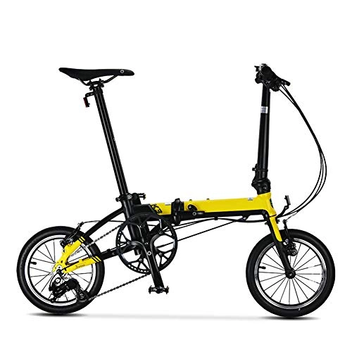 Electric Bike : LPsweet Folding Bike, Adult Two-Wheel Mini Cycling 14 Inch Ultra Light Small Wheel Shift Non-Slip Explosion Proof Convenient And Fast Commuting, Yellow