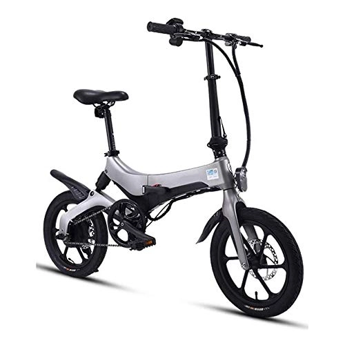 Electric Bike : LPsweet Folding Electric Bicycle, Variable Speed Small Portable Ultra Light Easy To Store Foldable Frame Portable Lithium Battery Adult Men And Women, Silver, 8AH