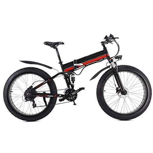 Electric Bike : LQH Electric bike tire 26 inches thick foldable electric bicycle with 48V 12Ah lithium battery movable with the rear seat (Color : Red) (Color : Green)