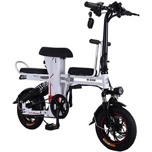 Electric Bike : LQRYJDZ 12-Inch Electric Folding Bike 48V 350W 8Ah Lithium Battery Electric Commuter Bicycle Ebike (Color : White)