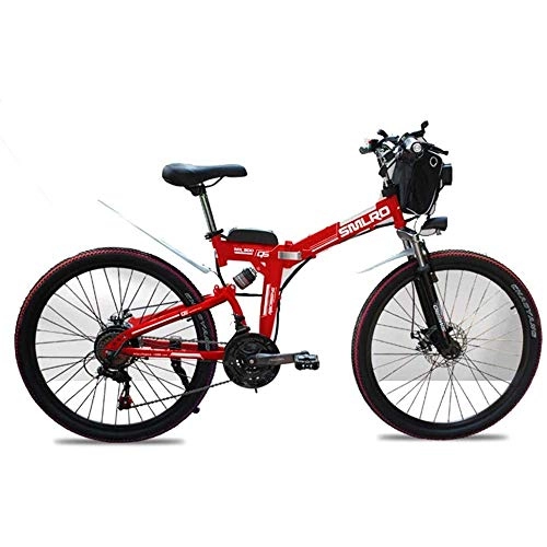 Electric Bike : LQRYJDZ 26" 350W 48V 8Ah Fat Tire Folding Electric Bike Removable Lithium Battery Beach Snow Bicycle Moped Electric Mountain Bike Powerful Motor Aluminum Frame (Color : Red)