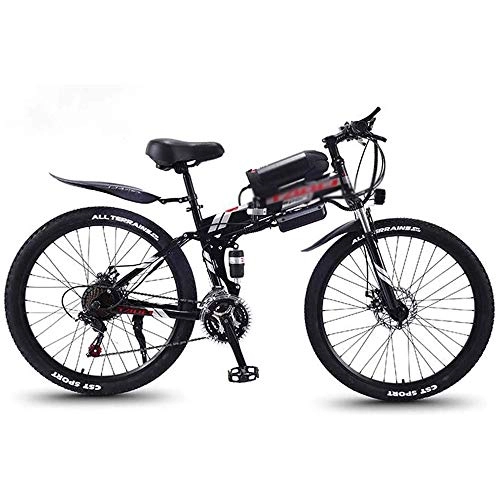 Electric Bike : LQRYJDZ 26'' Folding Electric Mountain Bike with Removable Large Capacity Lithium-Ion Battery 36V 8AH, Electric Bike 21 / 27 Speed Gear and Three Working Modes (Color : Red, Size : 21 speed)