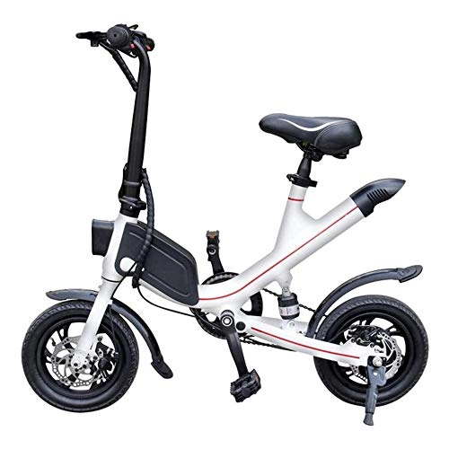 Electric Bike : LQRYJDZ 50W 36V Folding Electric Bike Cruise Control 12 Inch Electric Mountain Bike Snow Beach Electric Bicycle 6.6Ah Ebike for Adults with Electric Lock Power (Color : White)
