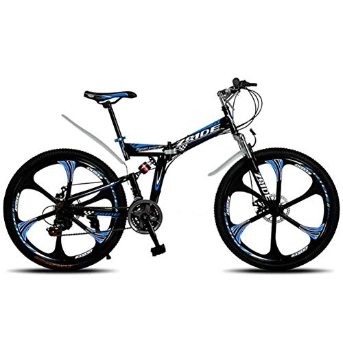 Electric Bike : LQUIDE Foldable Mountain Bike 26 Inch 21 24 27 30 Variable Speed 6-Spoke Wheel Bicycle Rear Suspension Shock Absorbers