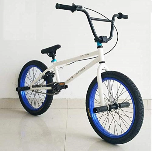 Electric Bike : LQUIDE Mountain Bike Trials Extreme Sport Disc Brakes 20 Inches Outdoor Sport White Frame Blue Rims Profession