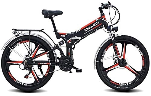 Electric Bike : LRXG 24 Inch Electric Folding Mountain Bike, Hybrid Bikes Adult Folding Electric Bicycle With 300W Motor And 48V 10Ah Lithium-Ion-Battery, Rear Seat, Shimano 21 / 27 Gear Shift(Size: 27 Gear Shift)