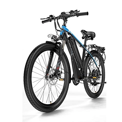 Electric Bike : LRXG Electric Mountain Bike E Bicycle For Adult 26'' Electric Bike 400W High-speed Motor 48V 10.4AH Aluminum Alloy Frame Double Disc Brake, Removable Lithium Battery With Bicycle Light(Color:blue)