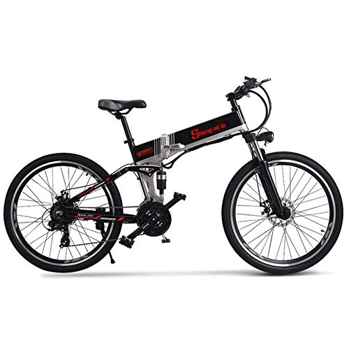Electric Bike : LSXX Electric fat bike 26inches Folding mountain bicycle 21-speed Shimano transmission 500w motor with 48V 12Ah Lithium Battery, Black