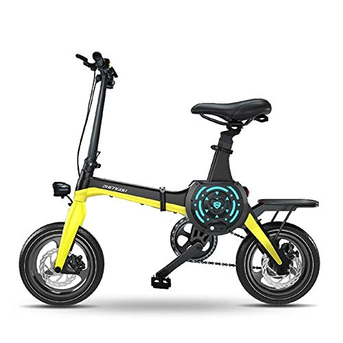 Electric Bike : LSXX Folding electric bicycle, 36V Folding E-bike, comes with Bluetooth speaker, cruising range of 100km, colorful breathing lights, 10AH, yellow