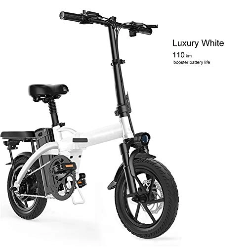 Electric Bike : Luckylj Folding Electric Bicycle E-Bike with 48V Removable Lithium-Ion Battery, 14 Inch Ebike with 400W Motor, luxurywhite