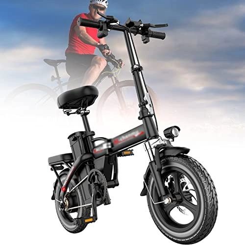 Electric Bike : Luckyzl Folding Electric Bicycle Removable Battery, Tire Mountain Bike, 14 Inch Foldable and Commuting Bike, Rechargeable Removable Lithium Battery, for Men Women