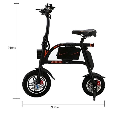 Electric Bike : Lunzi Portable Smart Electric Bicycle, City Speed Bike Handlebars Foldable with Led Light Travel Pedal Small Battery Car Lightweight Adult Moped Rechargeable Battery, Black, Battery~6Ah