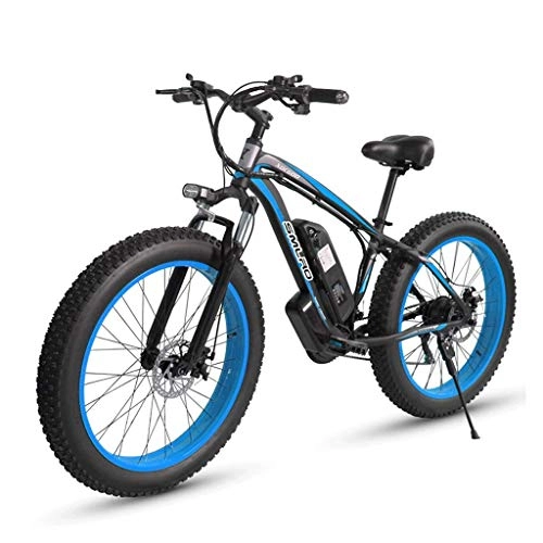 Electric Bike : LUO 26Inch Fat Tire Electric Bike 1000W 48V Snow E-Bike Shimano 7 Speeds Beach Cruiser Mens Women Mountain E-Bike Pedal Assist, Lithium Battery Hydraulic Disc Brakes, Blue