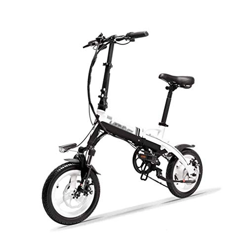 Electric Bike : LUO Electric Bike Mini Portable Folding E Bike, 14 inch Electric Bicycle, 36V 350W Motor, Magnesium Alloy Rim, Suspension Fork, Black White