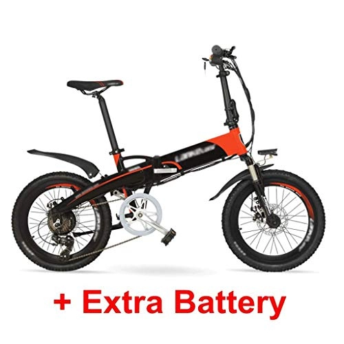 Electric Bike : LUO Electric Mountain Bike 48V10Ah High Power Hidden Battery 500W 20" Pedal Assist Folding Electric Mountain Bike, Aluminum Alloy Frame, Suspension Fork, Black Red Plus Battery