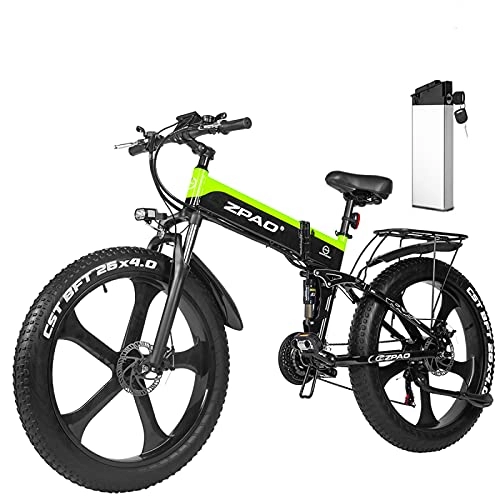 Electric Bike : LuoMei Foldable fat tire electric bicycle, adult electric bicycle fully suspended, electronic lock, foldable electric commuter bicycle, removable lithium-ion battery electric bicycle, Green