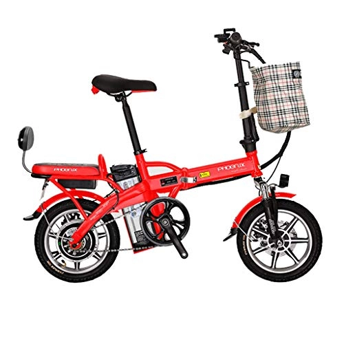 Electric Bike : Luyuan Electric Bicycle 14 Inch Folding Electric Bicycle 48V Lithium Battery For Men And Women Adult Electric Bicycle, Power Life 45-50km (Color : RED, Size : 123 * 30 * 93CM)