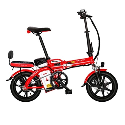 Electric Bike : Luyuan Electric Bicycle 14 Inch Folding Electric Bicycle 48V Lithium Battery For Men And Women Adult Electric Bicycle, Power Life 85-100km (Color : WHITE, Size : 123 * 30 * 93CM)