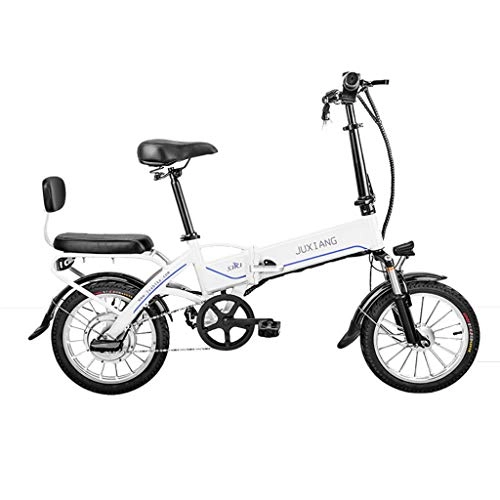 Electric Bike : Luyuan Electric Bicycle Lithium Battery Foldable Electric Bicycle For Men And Women With Rear Seat Battery Car 16 Inch, Battery Life 35-40km (Color : WHITE, Size : 143 * 30 * 110CM)