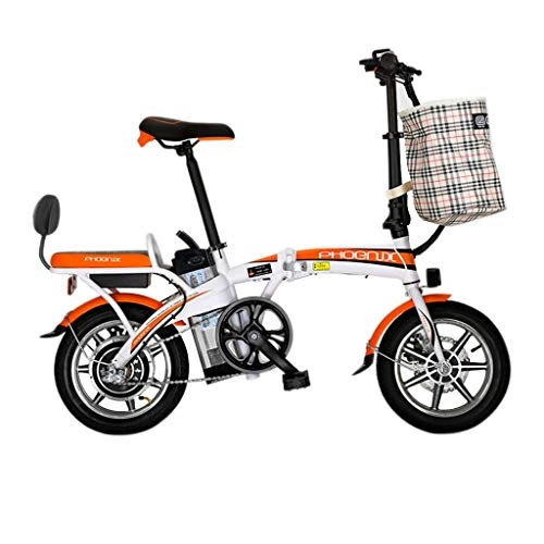 Electric Bike : Luyuan Electric Bicycle Lithium Battery Folding Electric Bicycle Adult Bicycle Battery Car Small Electric Car, Power Life 50km (Color : Orange, Size : 123 * 30 * 93cm)