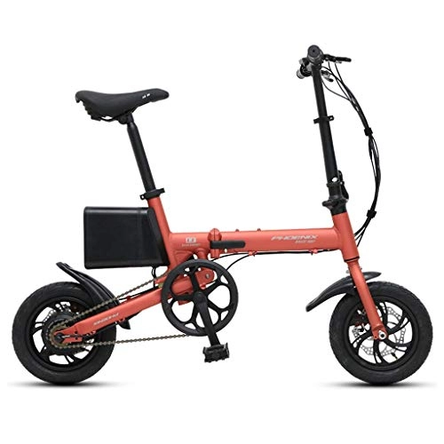 Electric Bike : Luyuan Folding Electric Bicycle 12 Inch Smart Aluminum Alloy Battery Car Small Lithium Battery Bicycle, Pure Electric Battery Life 25-30km (Color : RED, Size : 126 * 55 * 92CM)