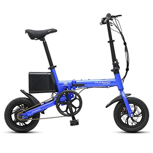 Electric Bike : Luyuan Folding Electric Bicycle 12 Inch Smart Aluminum Alloy Battery Car Small Lithium Battery Bicycle, Pure Electric Battery Life 35-40km (Color : BLUE, Size : 126 * 55 * 92CM)