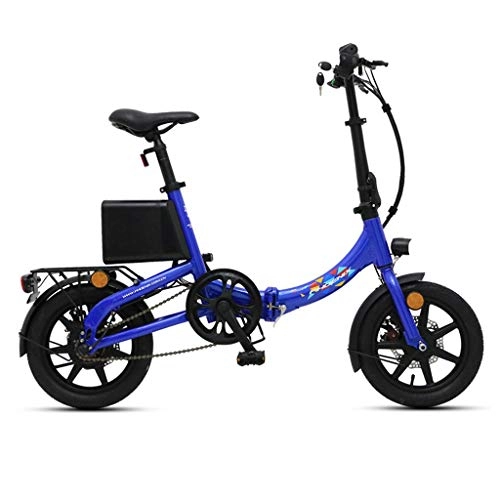 Electric Bike : Luyuan Folding Electric Bicycle 14 Inch Smart Aluminum Alloy Battery Car Small Lithium Battery Bicycle, Power Life 35-40km (Color : BLUE, Size : 126 * 55 * 92CM)