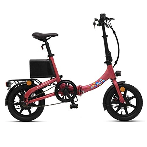 Electric Bike : Luyuan Folding Electric Bicycle 14 Inch Smart Aluminum Alloy Battery Car Small Lithium Battery Bicycle, Pure Electric Battery Life 25-30km (Color : WHITE, Size : 126 * 55 * 92CM)