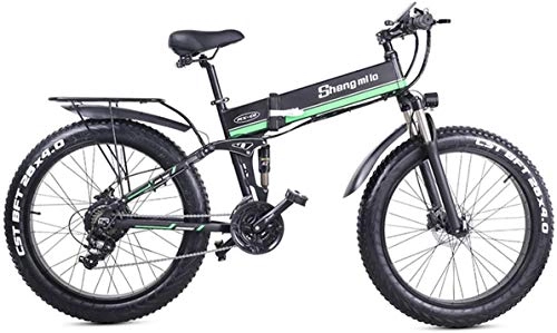 Electric Bike : LWBLZY 1000W Strong Electric Snow Bike, 5-grade Pedal Assist Sensor, 21 Speed Fat Bike, 48V Extra Large Battery E Bike (Green, 500W 12.8Ah)