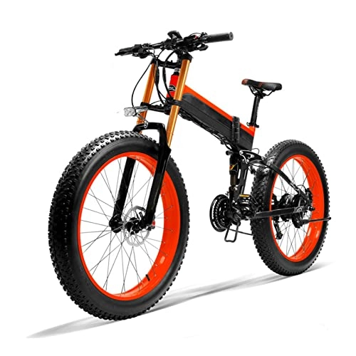 Electric Bike : LWL 1000W Electric Bike for Adults, City Snow Beach Folding Electric Bicycle 48V 14.5Ah Snow 26 * 4.0 Fat Tire Electric Bike (Color : Red, Size : A)