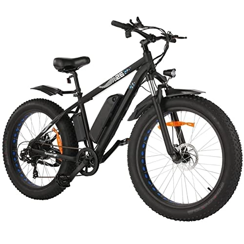 Electric Bike : LWL Electric 26 Inches Fat Tire Bikes For Adults 500W 24 Mph Mountain Ebike 48V 10Ah Lithium Battery Electric Bike 7 Speed Gear (Color : Black)