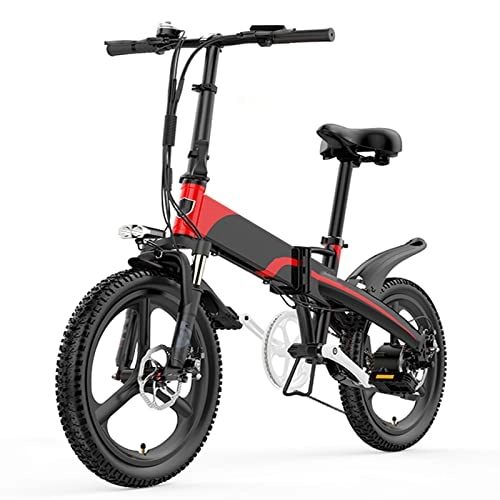 Electric Bike : LWL Folding Electric Bicycles for Adults 400W Magnesium Alloy Integrated Wheel 48V12.8Ah / 14.5Ah Lithium Battery 20 Inch Electric Bicycle (Color : 400W 14.5AH RD)