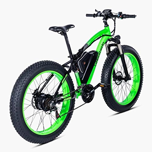 Electric Bike : LXLTLB Electric Mountain Bike E-bike 26 Inch Snowmobile with Removable 48V 17AH Lithium-Ion Battery Mountain Cycling Bicycle, Green