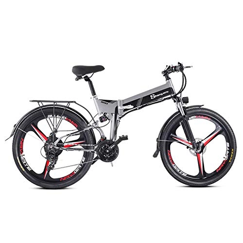Electric Bike : LXLTLB Folding bikes 26 Inch Folding E-bike with 48V 10.4AH Lithium-Lon Battery Mountain Cycling Bicycle 21 Speed 400W High Speed Motor Electric Mountain, A