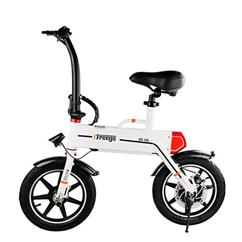 Electric Bike : Lxn Mini Electric Bicycle Fashionable Smart 1 Second Folding and Portable Wheels 14 Inches 36 V 5.2AH - White