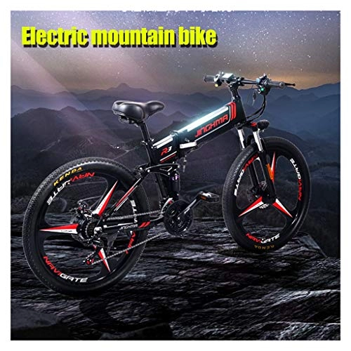 Electric Bike : LYRWISHJD 350W Adults Folden Electric Bike 48V 10.4Ah Battery With Removable Lithium Battery Electric Bicycle Beach Snow Ebike Electric Mountain Bicycle(black) (Color : Black)