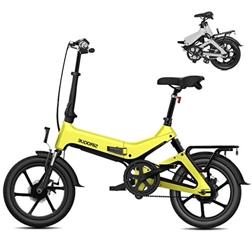 Electric Bike : LYRWISHLY Adult Electric Bike, Urban Commuter Folding E-bike, Max Speed 25km / h, 14inch Adult Bicycle, 250W / 36V Charging Lithium Battery (Color : Yellow)